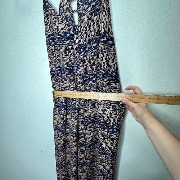 Fora Tan & Navy Front Button Strappy Decorative Back Wide Leg Jumpsuit Small - Picture 13 of 16